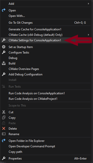 (Build times) Click CMake Settings for ...